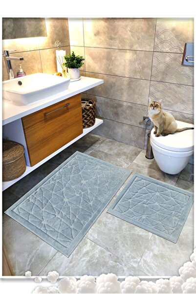 Cotton Crafty Pamuk Dokuma Banyo Paspas Seti, Banyo Halısı Cam 2 Li Set 60x10...