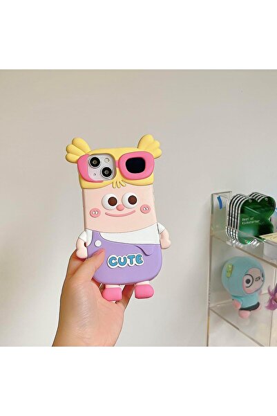 cepmoda iPhone 13 - Sevimli Karakter Kalın Hamur Eğlence Silikon Fun Kapak/Kılıf - Sarışın Kız