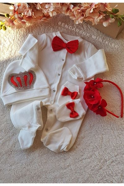 çiğdem kaya design Mother Baby Hospital Exit Set with Red Bow Tie
