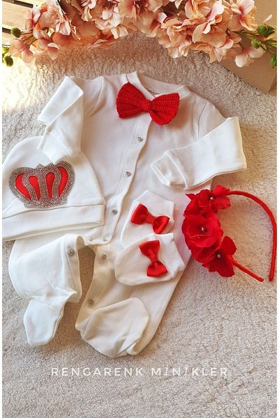 çiğdem kaya design Mother Baby Hospital Exit Set with Red Bow Tie