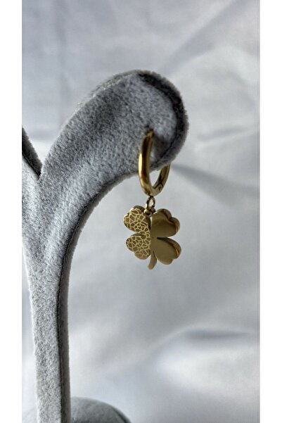 QUATTRO ACCESSORİO Gold Renk Çelik Yonca Küpe Yonca Çelik Küpe Anneye Hediye 316l Çelik Küpe