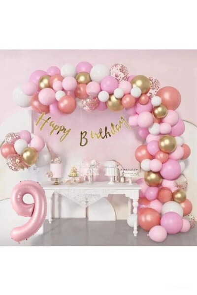 BKMC PARTY Luxury Pink Rose Gold Pink Foil Balloon Birthday Party Set Ornament