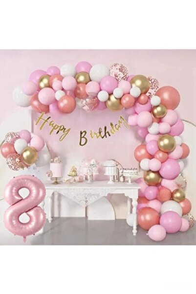 BKMC PARTY Σετ διακόσμησης για πάρτι γενεθλίων με μπαλόνια σε ροζ χρυσό πολυτ...