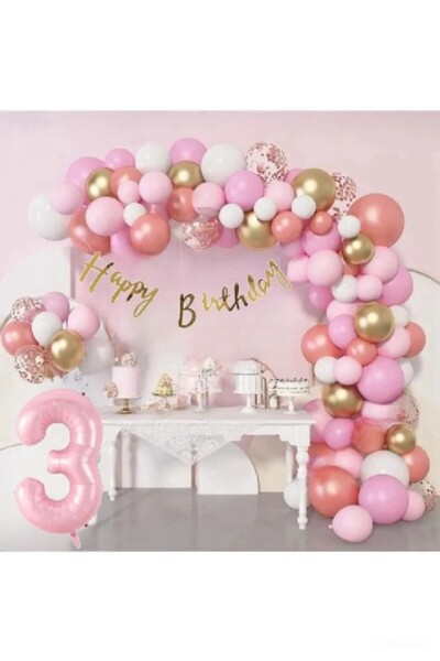BKMC PARTY Luxury Pink Rose Gold Pink Foil Balloon Birthday Party Set Ornament