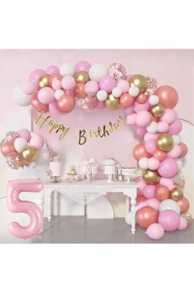BKMC PARTY Σετ διακόσμησης για πάρτι γενεθλίων με μπαλόνια σε ροζ χρυσό πολυτ...