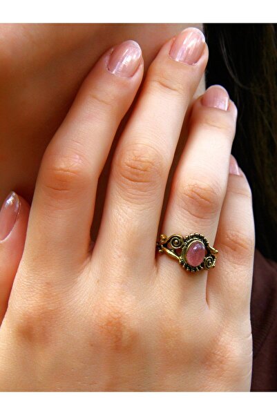 esha حجر الكوارتز الوردي الطبيعي - خاتم نسائي مطرز عتيق قابل للتعديل euy36pk