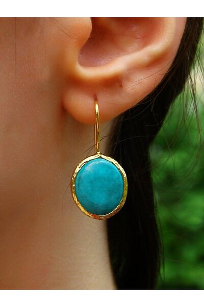 esha Doğal Taş Firuze (Turkuaz) Taşı Kadın Doğal Taşlı Küpe Gold euku3f