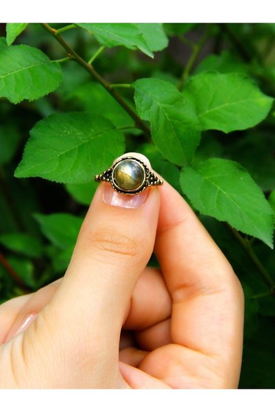 esha Labradorite Natural Stone Round Women's Adjustable Ring - euy35l