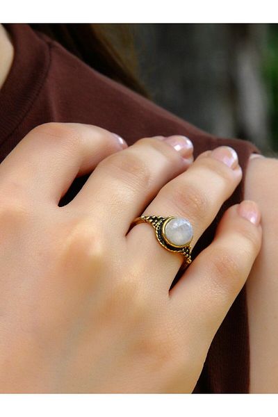 esha Natural Stone Round Women's Ring - Adjustable euy35ay