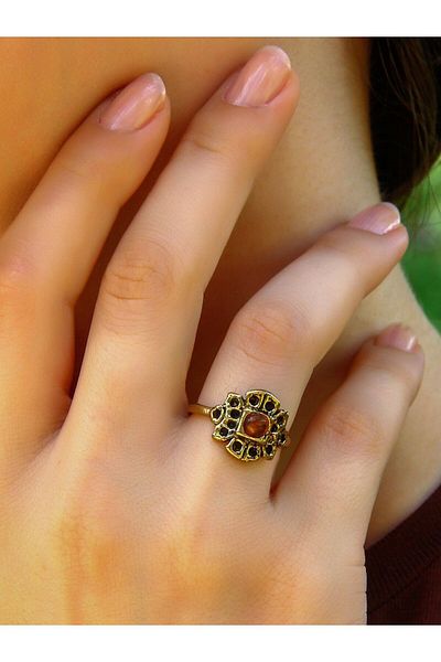 esha Natural Stone Agate - Minimal Design, Antique Adjustable Women's Ring euy37a