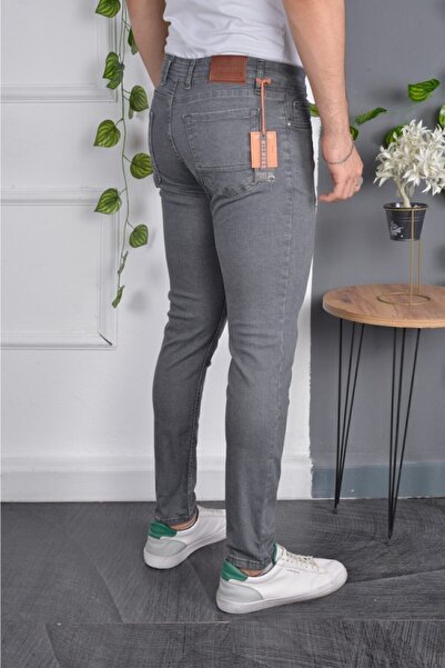 Avcı Erkek Jeans Skinny Fit Likralı Antrasit Gri Dar Paça Kot Pantolon