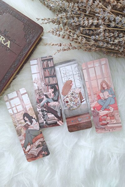 Flowery Paper Book Girl Kitap Ayracı 4'lü Set