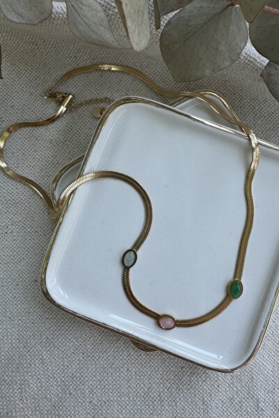 fuya design قلادة من الفولاذ بطول 50 سم - سلسلة إيطالية مع تفاصيل من الحجر ال...