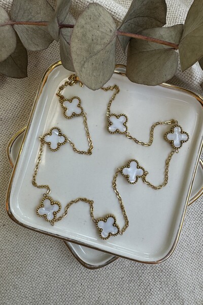 fuya design قلادة من الفولاذ باللون الأبيض السبعة مقاس 50 سم