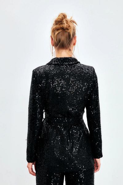 Sateen Μαύρο παλτό με παγιέτες και παγιέτες