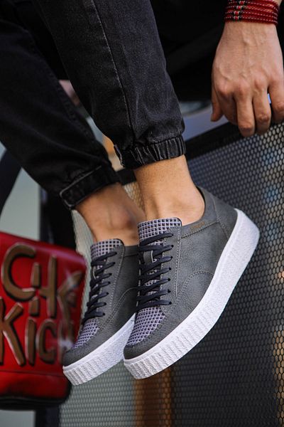 BZ Moda B017 Pyramid Ανδρικά αθλητικά παπούτσια - Ορθοπεδική σόλα, Casual Skin, Anthracite Sports Shoes CBT