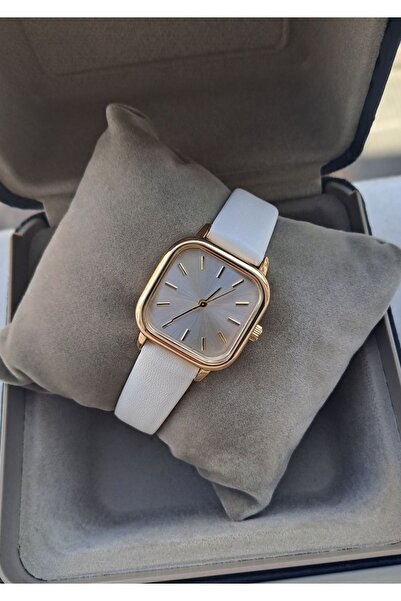 DARK BLANC Roma Rakamli Beyaz Renk Gold Kasa Deri Kordon Vintage Saat