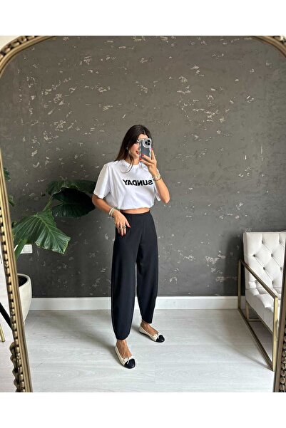 Genel Markalar Krep Likralı Balon Pantolon Siyah