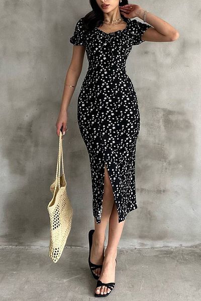 MILANOFOX Rochie Wrap cu mâneci pepene verde cu model floral