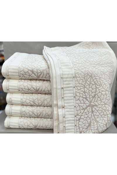 madam gold Tıtız 50*90cm Velvet Ceyizlik Daily Gift Πετσέτες - 6 τεμάχια Πετσέτες προσώπου με σχέδια με φύλλα