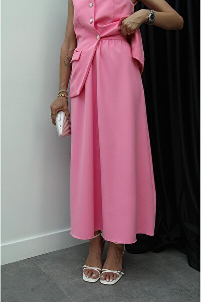 buqre's moda Aszimmetrikus mellény és hosszú szoknya szett - gyöngy gomb részlet