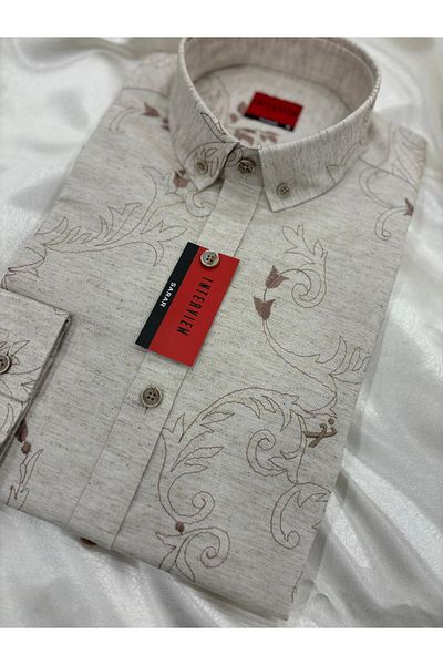 Sarar Λινό πουκάμισο μπεζ χρώματος Slim Fit - Υφαντό Συνέντευξη