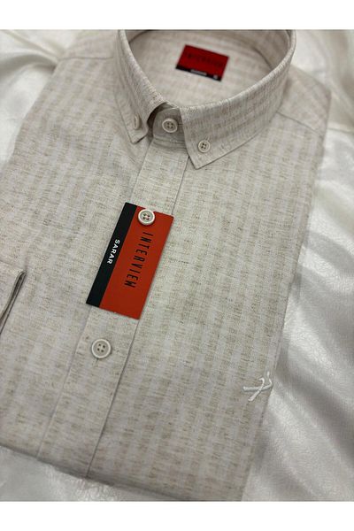 Sarar Λινό πουκάμισο μπεζ χρώματος Slim Fit - Υφαντό Συνέντευξη