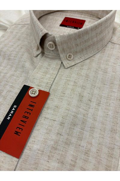 Sarar Λινό πουκάμισο μπεζ χρώματος Slim Fit - Υφαντό Συνέντευξη
