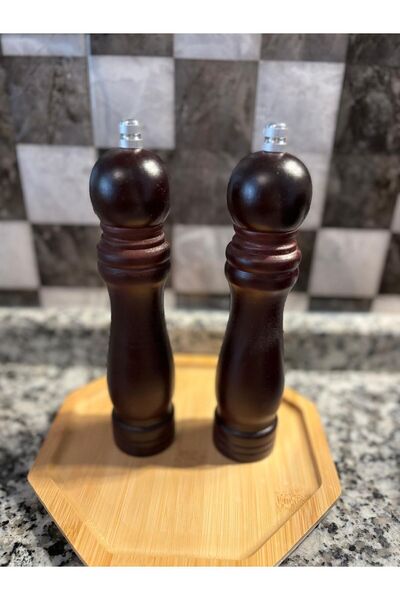 Home 2-Piece Natural Wooden High Quality Spice Grinder Black Pepper, Salt Gri...
