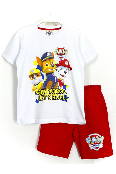 DobaKids Tricou și set Capri pentru copii cu imprimeu Paw Patrol Rubble Chase - alb roșu