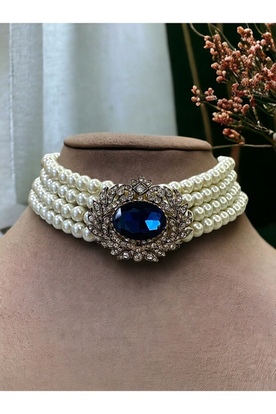 FAYRA ACCESSORIES Kristal Taşlı Chooker İnci Tasma Kolye