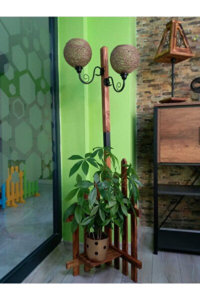 Wood Design Çitli Ahşap Lambader Çift Işıklı
