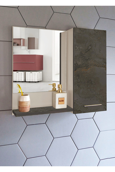 Nurcelant Aynalı Raflı Banyo Dolabı 60 cm Mdf Üst Modül