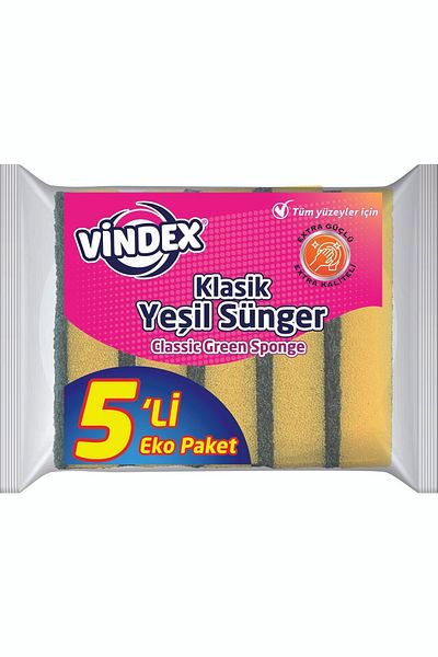 Vindex Classic Green Dish Sponge Economical Pack of 5