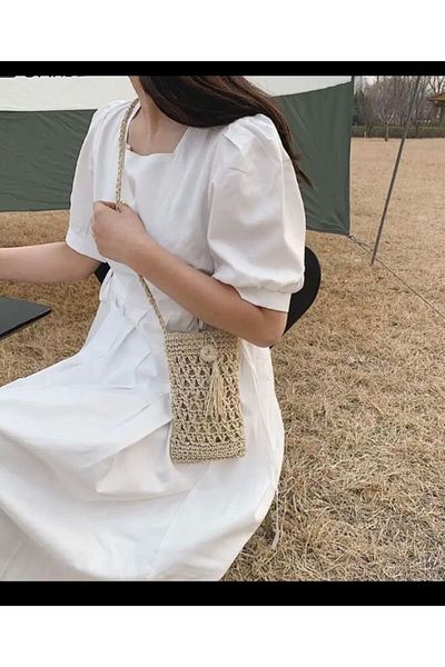 By G Tasarım Straw Paper String Braid Phone Bag
