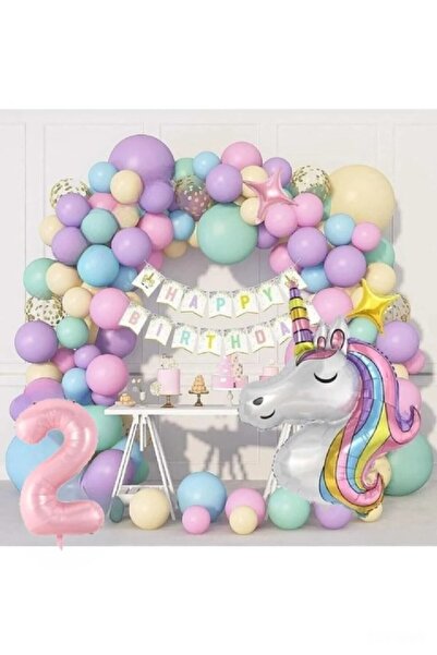 BKMC PARTY Kız Çocuklar Için  Unicorn Lüks Doğum Günü Parti Seti Süsü