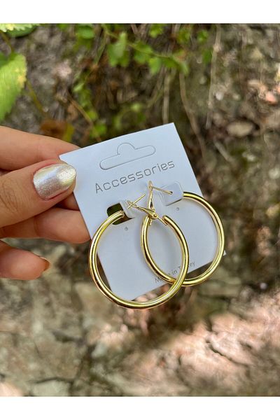 modernist Gold Color Hoop Earrings