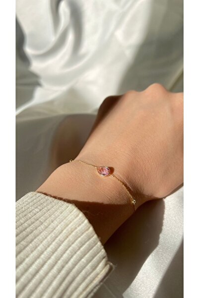 Goldstation 14 Ayar Altın Bileklik Damla Taşlı(PEMBE)
