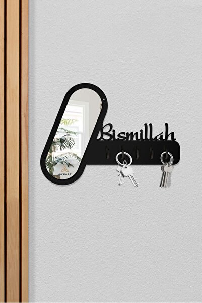 AHWART Dekoratif Pleksi Aynalı Anahtarlık Askısı Bismillah Yazılı Anahtar Düz...