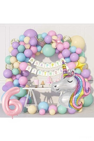 BKMC PARTY Kız Çocuklar Için  Unicorn Lüks Doğum Günü Parti Seti Süsü