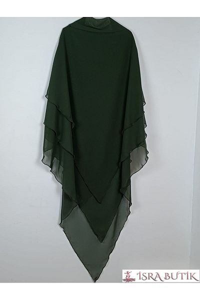 ŞİFON Khaki Green Long Chiffon Souffle - Suitable for Use with and Without Veil