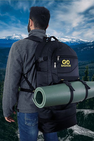 Baggor 65+10l Gusseted Black Waterproof Multi-Compartment Laptop Compartment Camper-Travel-Mountaineer Backpack