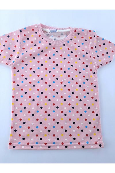 Butik Polka Dot Barbie Printed Pink Gray Summer Shorts Pajamas Set for Girl