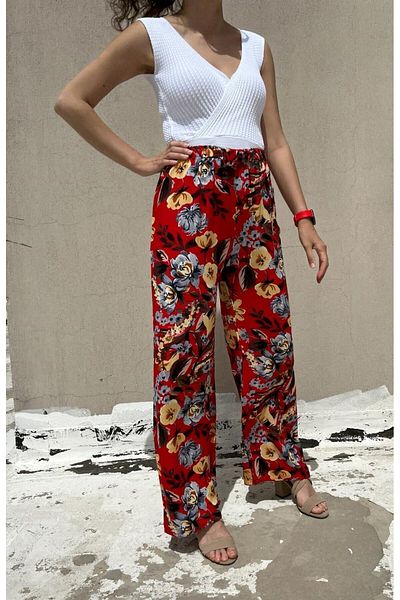520CK Women's Viscose Fabric Wide Leg Patterned Summer Trousers