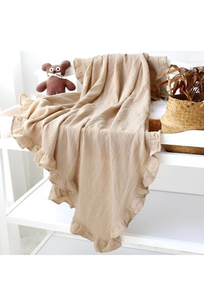 Wenaris 4 Layer Beige Muslin Baby Blanket - Frilly, 90x110