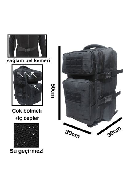 Baggor Siyah Su Geçirmez Çok Gözlü Kampçı-seyahat-dağcı-outdoor-askeri Taktik Sırt Çantası + 1 Peç