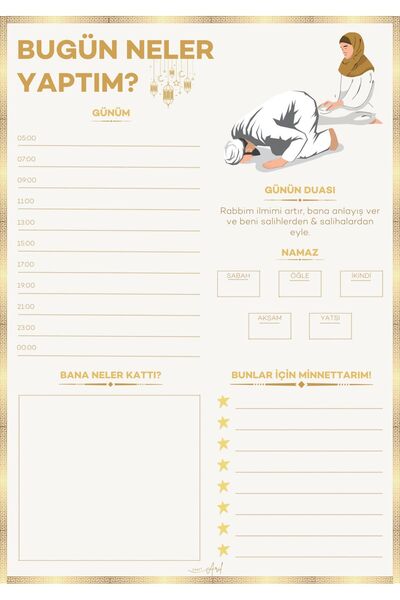 Arilcraft Bugün Neler Yaptım? Namaz Planlayıcısı A5