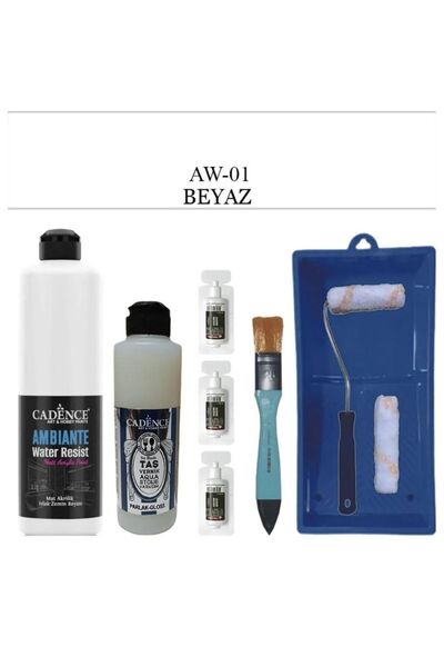 Cadence Fayans Tezgah B.-Ambiente Islak Zemin Aw-01 Beyaz 500Ml Katalizör 30Gr Taş Vernik 250 Saten Rulo Set