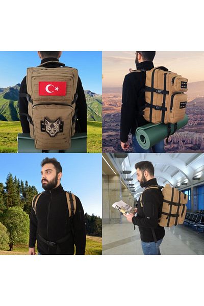 Baggor Sand Color Waterproof Multi-Eye Camper-travel-mountaineer-outdoor-military Tactical Backpack + Veil