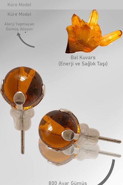 Tesbih Atölyesi Real Honey Quartz Stone - Certified Point Natural Stone Earrings